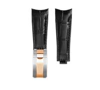 POYNMRE Curved End Men's Watch Strap 20mm Compatible With Rolex Black Water Ghost Calfskin Leather Gmt Submariner Daytona Arc Watchband Fold Buckle(Black Silver RG)