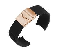 POYNMRE Curved End Strap Silicone WatchBand Folding Buckle Sport Wristband Men Women Replacement Bracelets 16mm 18mm 20mm 22mm 24mm 26mm(Black-Rose Gold,16mm)