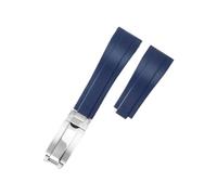 POYNMRE Curved Rubber Watchband Soft Silicone Strap Compatible With Rolex Compatible With Oysterflex Men Women Sport Bracelet Folding Buckle Wristbelt Band 20mm(Blue-Silver)