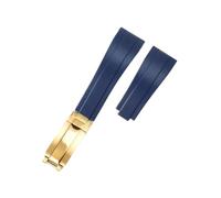 POYNMRE Curved Rubber Watchband Soft Silicone Strap Compatible With Rolex Compatible With Oysterflex Men Women Sport Bracelet Folding Buckle Wristbelt Band 20mm(Blue-Gold)
