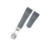 POYNMRE Curved Rubber Watchband Soft Silicone Strap Compatible With Rolex Compatible With Oysterflex Men Women Sport Bracelet Folding Buckle Wristbelt Band 20mm(Grey-Silver)