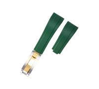 POYNMRE Curved Rubber Watchband Soft Silicone Strap Compatible With Rolex Compatible With Oysterflex Men Women Sport Bracelet Folding Buckle Wristbelt Band 20mm(Green-Silver Gold)