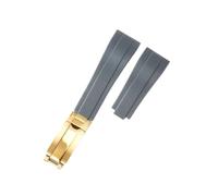 POYNMRE Curved Rubber Watchband Soft Silicone Strap Compatible With Rolex Compatible With Oysterflex Men Women Sport Bracelet Folding Buckle Wristbelt Band 20mm(Grey-Gold)