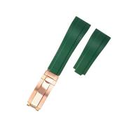 POYNMRE Curved Rubber Watchband Soft Silicone Strap Compatible With Rolex Compatible With Oysterflex Men Women Sport Bracelet Folding Buckle Wristbelt Band 20mm(Green-RoseGold)