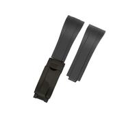 POYNMRE Curved Rubber Watchband Soft Silicone Strap Compatible With Rolex Compatible With Oysterflex Men Women Sport Bracelet Folding Buckle Wristbelt Band 20mm(Black-Black)