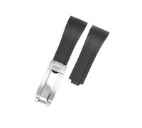 POYNMRE Curved Rubber Watchband Soft Silicone Strap Compatible With Rolex Compatible With Oysterflex Men Women Sport Bracelet Folding Buckle Wristbelt Band 20mm(Black-Silver)