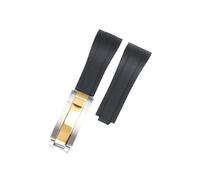 POYNMRE Curved Rubber Watchband Soft Silicone Strap Compatible With Rolex Compatible With Oysterflex Men Women Sport Bracelet Folding Buckle Wristbelt Band 20mm(Black-Silver Gold)
