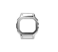 POYNMRE DW-H5600 Cowhide Watch Strap Steel Bezel Case Compatible With Casio G-SHOCK Dw-h5600mb Small Block Retro Leather Men Watchband Accessories(Silver case)