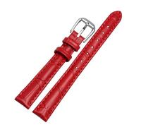 POYNMRE First Layer Calfskin Strap Compatible With Female Small Wrist Watchband Cow Genuine Leather Multicolor Bands 10mm 12mm 14mm Bracelet(Red,10mm silver clasp)