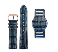 POYNMRE First Layer Cowhide Genuine Leather Bracelet 18 20mm 22mm Watch Strap With Mat Crocodile Texture Watchband Compatible With Rolex Tudor Omega(Blue Rose gold pin,20mm)