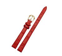 POYNMRE For any Fashion leather watchband women's mini Slim small size band 6mm 8mm 10 12 14 16mm black brown red white blue strap(B red golden,6mm)