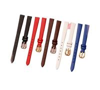 POYNMRE For any Fashion leather watchband women's mini Slim small size band 6mm 8mm 10 12 14 16mm black brown red white blue strap(Retro blue golden,10mm)