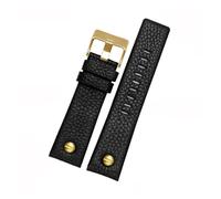 POYNMRE Genuine Leather Watchband Watch Belt Compatible With Die-sel Strap DZ1657 DZ1405 DZ1206 DZ4323 DZ7313 DZ7257 Male 24mm 26mm 28mm Black Brown(Black-gold nails,27mm)