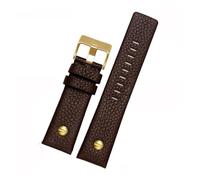 POYNMRE Genuine Leather Watchband Watch Belt Compatible With Die-sel Strap DZ1657 DZ1405 DZ1206 DZ4323 DZ7313 DZ7257 Male 24mm 26mm 28mm Black Brown(Brown-gold nails,22mm)