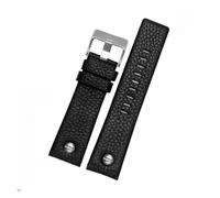 POYNMRE Genuine Leather Watchband Watch Belt Compatible With Die-sel Strap DZ1657 DZ1405 DZ1206 DZ4323 DZ7313 DZ7257 Male 24mm 26mm 28mm Black Brown(Black-silver nails,24mm)