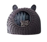 POYNMRE Handmade Imitation Rattan Cat Bed, Cat Bed Cute Cat Ear Imitated Rattan Hand Woven Breathable All Seasons Washable Semi Closed Cat House For Indoor Indoor Cat Bed(B 38X38CM)