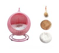 POYNMRE Handmade Rattan Cat Nest, Rattan Cat Nest And Cat Cage Washable Cat Hanging Basket Universal Dog Sleeping Basket For All Seasons Breathable Pet Bed(Pink)