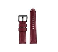 POYNMRE Leather Watch Strap Compatible With Panerai Retro Cowhide Bracelet 22mm 24 26mm Men Wristband Accessories(Wine red black,22mm)