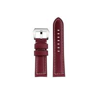 POYNMRE Leather Watch Strap Compatible With Panerai Retro Cowhide Bracelet 22mm 24 26mm Men Wristband Accessories(Wine red silver,22mm)