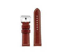 POYNMRE Leather Watch Strap Compatible With Panerai Retro Cowhide Bracelet 22mm 24 26mm Men Wristband Accessories(Brown silver,22mm)
