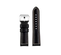 POYNMRE Leather Watch Strap Compatible With Panerai Retro Cowhide Bracelet 22mm 24 26mm Men Wristband Accessories(Black silver,24mm)