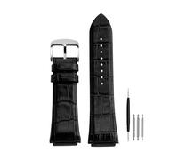 POYNMRE Man Genuine Leather Watch Strap Band Compatible With GUESS W0247G3 W0040G3 W0040G7 Series Watches Blue Black Brown 22mm(Black Silver)