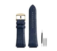 POYNMRE Man Genuine Leather Watch Strap Band Compatible With GUESS W0247G3 W0040G3 W0040G7 Series Watches Blue Black Brown 22mm(Blue Gold)