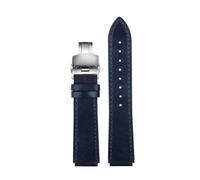 POYNMRE New Retro Genuine Leather Watchband Compatible With Casio A158W/A168/f91w/AE-1200WHD/A158/A159/A16 Vintage Watch Bracelet Strap(Blue-silver B)