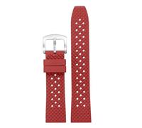 POYNMRE Quick Release Fluoro Rubber Watchband Waterproof Men Compatible With Breitling IWC Rolex Black Watch Strap Stomatal Band(Red-silver pin,22mm)