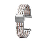 POYNMRE Quick Release Spring Bar Stainless Steel Watch Strap 18 20 22mm Buckle Men Watchband 7 Beads Bracelet Black Rose Gold(Silver Rose Gold,18mm)