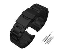 POYNMRE Universal Curved Men Watchband Compatible With Casio EFV-540 500 510 EQB-501 EFR-303 Solid Stainless Steel Strap Metal Watch Chain(A Black,24mm)