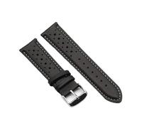 POYNMRE Vintage Handmade Watch Strap 18mm 19mm 20mm 22mm 24mm Racing Leather Gray Black Brown Blue Breathable Porous Watchbands(Black wh line,20mm)
