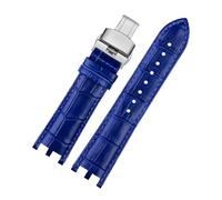 POYNMRE Watchband Compatible With Versace V-RACECHRONO Series GMT Double Concave Convex Interface Genuine Leather Watch Strap Men's 24mm(Royal blue silver)