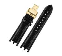 POYNMRE Watchband Compatible With Versace V-RACECHRONO Series GMT Double Concave Convex Interface Genuine Leather Watch Strap Men's 24mm(Black gold)