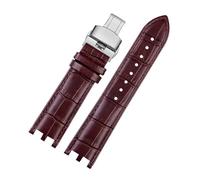 POYNMRE Watchband Compatible With Versace V-RACECHRONO Series GMT Double Concave Convex Interface Genuine Leather Watch Strap Men's 24mm(Brown silver)