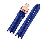 POYNMRE Watchband Compatible With Versace V-RACECHRONO Series GMT Double Concave Convex Interface Genuine Leather Watch Strap Men's 24mm(Royal blue Rose)