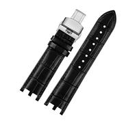 POYNMRE Watchband Compatible With Versace V-RACECHRONO Series GMT Double Concave Convex Interface Genuine Leather Watch Strap Men's 24mm(Black silver)