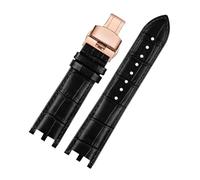 POYNMRE Watchband Compatible With Versace V-RACECHRONO Series GMT Double Concave Convex Interface Genuine Leather Watch Strap Men's 24mm(Black Rose gold)