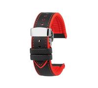 POYNMRE Waterproof Men Watch Strap Compatible With Seiko Abalone Water Ghost Omega Longines Conquest Rubber 20mm 21mm 22mm 23m Watchband(Black red sk Folding,24mm)