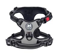 PoyPet No Pull Dog Harness with Neck Release Buckle, Reflective No-Choke Harness with 2 Leash Clip, Adjustable Soft Padded Pet Vest with Easy Control Handle for Large Dogs (Grey,L)