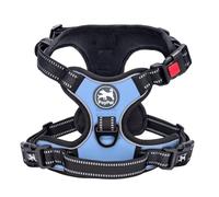 PoyPet No Pull Dog Harness with Neck Release Buckle, Reflective No-Choke Harness with 2 Leash Clip, Adjustable Soft Padded Pet Vest with Easy Control Handle for Medium Dogs (Light Blue,M)