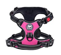 PoyPet No Pull Dog Harness with Neck Release Buckle, Reflective No-Choke Harness with 2 Leash Clip, Adjustable Soft Padded Pet Vest with Easy Control Handle for Large Dogs (Pink,L)