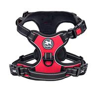 PoyPet No Pull Dog Harness with Neck Release Buckle, Reflective No-Choke Harness with 2 Leash Clip, Adjustable Soft Padded Pet Vest with Easy Control Handle for Large Dogs (Red,L)