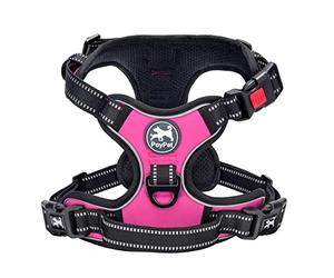 PoyPet No Pull Dog Harness with Neck Release Buckle, Reflective No-Choke Harness with 2 Leash Clip, Adjustable Soft Padded Pet Vest with Easy Control Handle for Small Dogs (Pink,S)