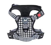 PoyPet Plaid Dog Harness with Neck Buckle, No Pull Vest with Front Clip | 2 Leash D-rings, Lockable, Reflective, No Choke, Adjustable, Soft Padded Handle for Walking Training, Medium, Houndstooth