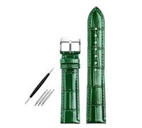 Poyuad 12mm 15mm 20mm 22mm 24mm, 20cm Long, Shiny Green Leather Strap, Waterproof, Breathable, Casual, Replaceable Strap,Green Pin Silver,17mm