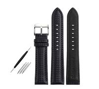 Poyuad 18mm 20mm 21mm 22mm 23mm 24mm, 20cm Long, Unisex Leather Strap, Carbon Fiber Grain and Red and Orange Stitching, Replaceable Accessories,Black Silver Buckle,24mm