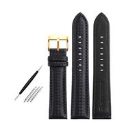 Poyuad 18mm 20mm 21mm 22mm 23mm 24mm, 20cm Long, Unisex Leather Strap, Carbon Fiber Grain and Red and Orange Stitching, Replaceable Accessories,Black Gold Buckle,22mm