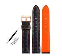 Poyuad 18mm 20mm 21mm 22mm 23mm 24mm, 20cm Long, Unisex Leather Strap, Carbon Fiber Grain and Red and Orange Stitching, Replaceable Accessories,Black Orange Rose,23mm