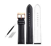 Poyuad 18mm 20mm 21mm 22mm 23mm 24mm, 20cm Long, Unisex Leather Strap, Carbon Fiber Grain and Red and Orange Stitching, Replaceable Accessories,Black White Rose,19mm